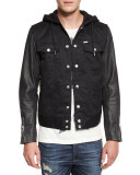 J-Fighters Mixed Media Hooded Jacket, Black