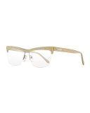 Oslo Square Semi-Rimless Fashion Glasses, Gold