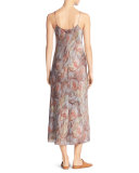Watercolor Silk Midi Slip Dress, Fig (Orange)