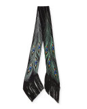 Peacock Eyes Classic Skinny Silk Scarf, Black