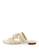 Faina Crochet Flat City Slide Sandal, White