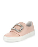 Leather Strass Buckle Sneaker, Pink