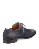 Arca Suede Derby Shoe with Flint Patina & Purple Piping, Grey