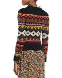 Fair Isle Graphic Intarsia Crewneck Sweater, Black Multi