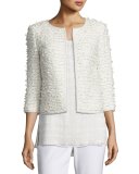 Sahara Fringe 3/4-Sleeve Jacket, Cream