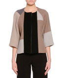 3/4-Sleeve Patchwork Open-Front Jacket, Multi Colors