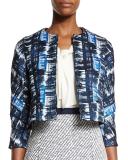 Watercolor Plaid Jacquard Jacket, Marine Blue