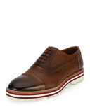Moby Cap-Toe Textured Leather Platform Oxford, Brown