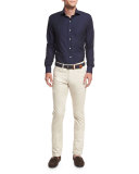 Collection Silk-Touch Herringbone Sport Shirt, Barchetta Blue