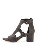 Matteo Suede Block-Heel Sandal, Asphalt