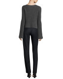 Alden Stretch-Wool Cigarette Pants, Navy Melange