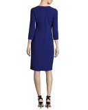 3/4-Sleeve Draped Sheath Dress, Royal