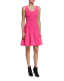 Sleeveless Fit-and-Flare Ponte Mini Dress, Hot Pink