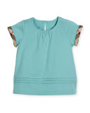 Gisselle Pintucked Jersey Tee, Turquoise, Size 4-14