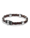 Men's Woven Leather Station Bracelet, Brown