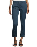 Twill Boyfriend Trousers, Slate Blue