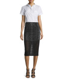 Pilar Short-Sleeve Pencil Dress, White/Black