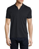 Johnny-Collar Contrast-Tipped Polo Shirt