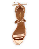 Linda Metallic Leather 75mm Sandal, Rose Gold