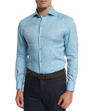 Linen Long-Sleeve Sport Shirt, Teal