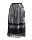 Metallic Pleated A-Line Midi Skirt, Silver