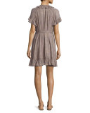 Charlotte Floral Metallic Ruffle Mini Dress, Gray