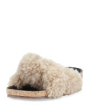 Shearling Fur Flat Slide Sandal, Fawn