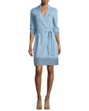 Savion Collared Chambray Wrap Dress, Light Indigo