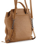Medium Intrecciato Leather Backpack, Camel