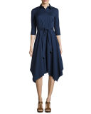 Moxie 3/4-Sleeve Handkerchief-Hem Dress