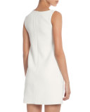 Sleeveless Asymmetric-Neck Sheath Mini Dress, White