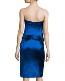 Strapless Pleated-Waist Cocktail Dress, Cobalt