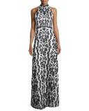 Makeena Embellished Lace Gown, Black/White