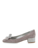 Crystal Bow 30mm Chunky-Heel Pump, Gray