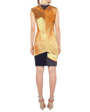 Rock Climbing Wall Printed Cap-Sleeve Dress, Rust/Navy