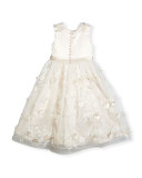 Sleeveless Satin & Embroidered Tulle Special Occasion Dress, Ivory, Size 4-14
