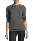 Embellished Crewneck Sweatshirt, Gray
