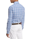 Check Cotton Sport Shirt, Blue/Green