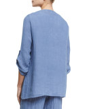 Crinkled Linen Jacket, Blue Mist, Plus Size 