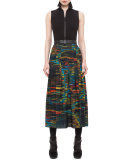 Printed-Skirt Sleeveless Midi Dress, Northern Lights