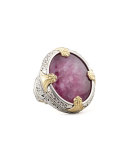 Round Silver & 18k Gold Ruby/Quartz Doublet Ring