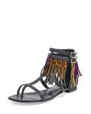 Nu Pieds Multi-Fringe Sandal, Black/Tan/Violet