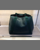 Navy Cabas Medium Leather Tote Bag, Green