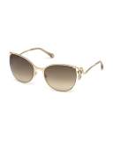 Semi-Rimless Square Snake Sunglasses, Rose Gold