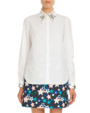 Star-Trim Cotton Blouse, White