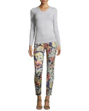Hibiscus Palm-Print Skinny Ankle Jeans, Blue/Multi