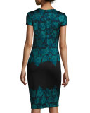 Aegean Floral Jacquard Knit Sheath Dress, Caviar/Seafoam