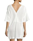 Greca Plisse Caftan Coverup, Off White