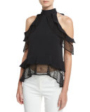 Windowpane-Lace Tiered Ruffle Top