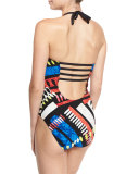 High-Neck Lattice One-Piece Swimsuit